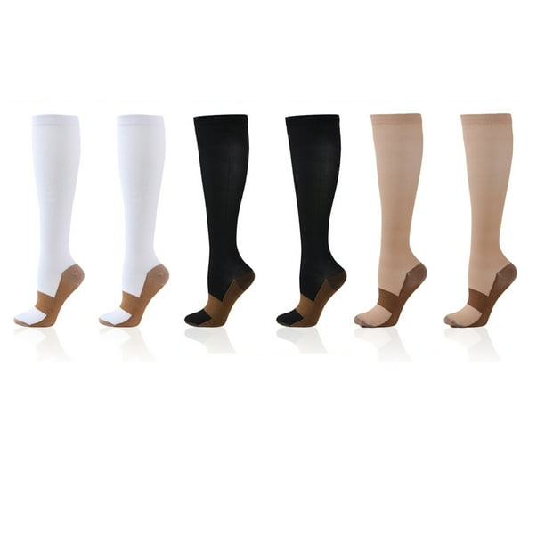 Calcetines De Compresión, Medias De Compresión Hasta La Rodilla 3 Pares Elásticos Que Absorben El Sudor Transpirables Reducen La Hinchazón Para Ciclismo Para Mujeres