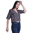 thumbnail image 4 of Moomaya Womens Printed Cotton V-neck Crop Top Elbow Sleeve Summer Clothing Boho Blouse, 4 of 7