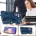 thumbnail image 5 of SaniMore Case for Samsung Galaxy A15, PU Leather Durable [Back Card Slots] Wristlet Kickstand Buckle Protective Bumper Cover Shockproof Anti-fall/Anti-scratch for Ladies, Blue, 5 of 10