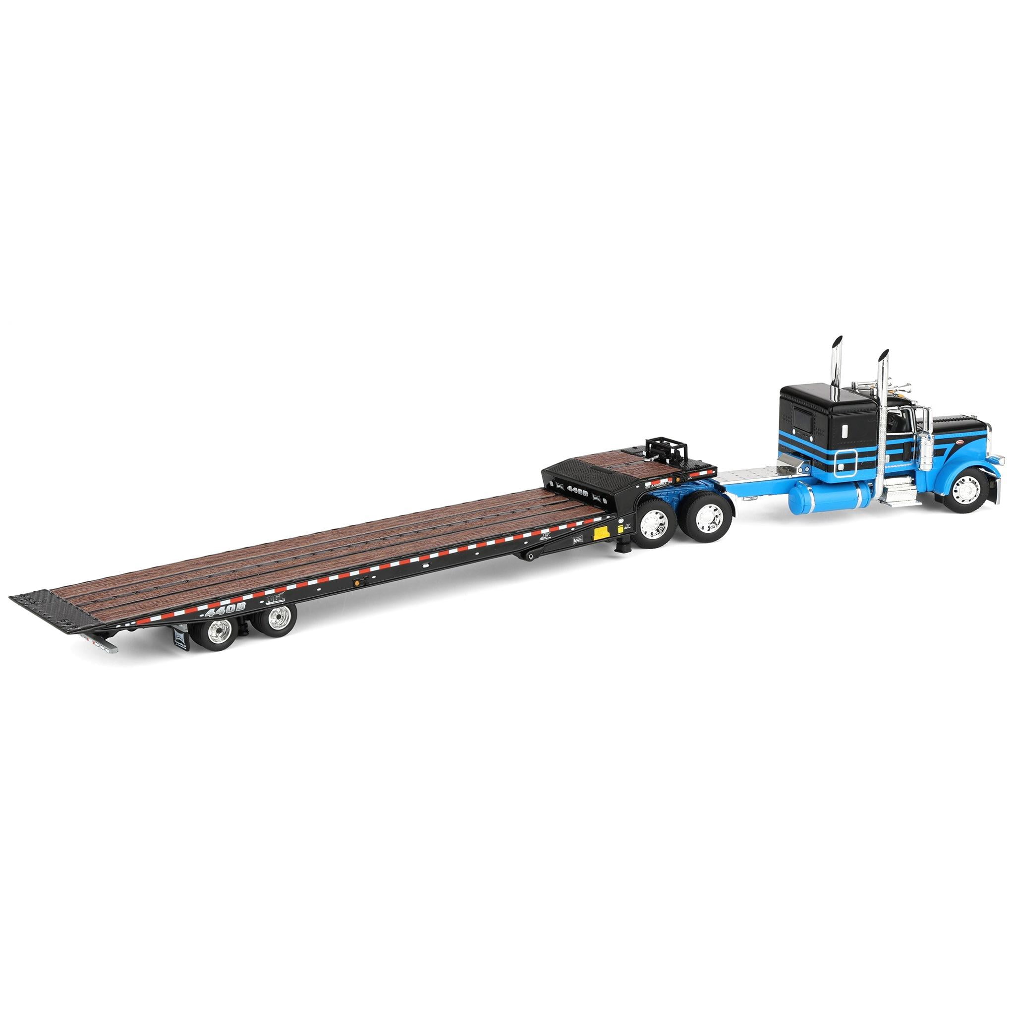 First Gear DCP 1/64 Peterbilt 389 Flat Top Sleeper Semi Truck with Landoll 440B-50CA Traveling Axle Trailer, Blue/Black 60-2190