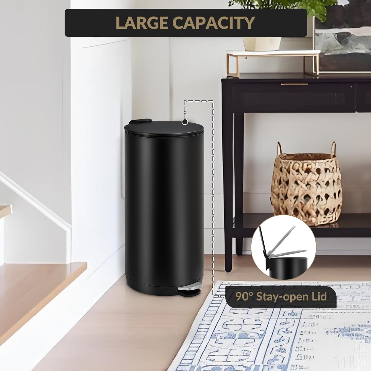 Home Kitchen 8 Gallon (30L) Step Trash Can, Round Bathroom Garbage Can with Lid and Foot Pedal, Kitchen Garbage Bin with Removable Inner Bucket for Home Bedroom Office