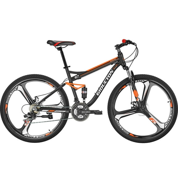 Eurobike S7 27.5-Inch Full Suspension Mountain Bike, 21-Speed Gears, Orange