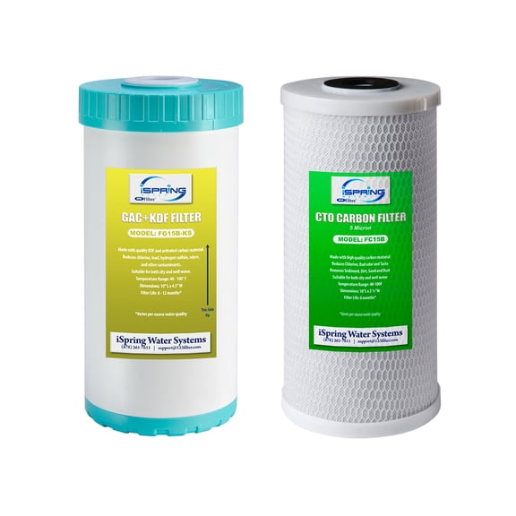 iSpring F2WGB21BKS Whole House 4.5"x10" Water Filtration CTO Carbon Block and GAC KDF Water Filter Replacement Cartridge Pack Set for WGB21B-KS