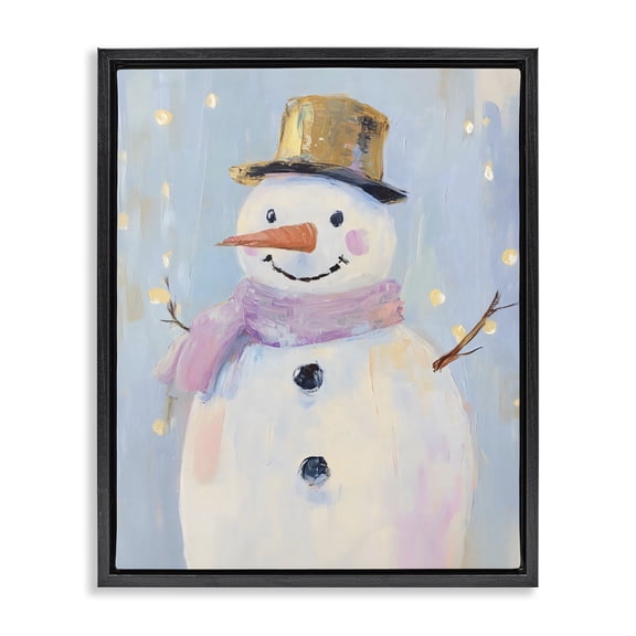 Stupell Industries Cheerful Pastel Snowman Black Framed Floater Canvas Wall Art, design by The Prints Vibe
