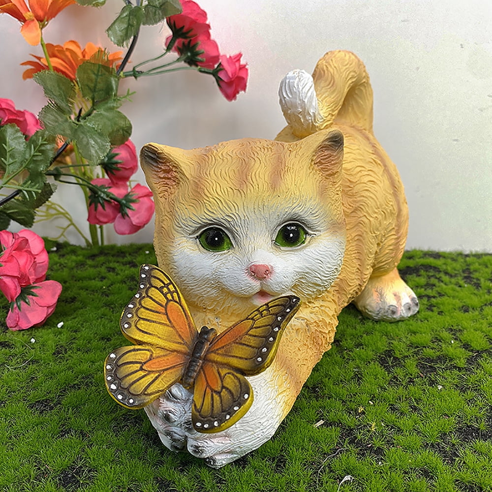 Outdoor Solar Lights Cute Simulation Kitten Sculpture Lights Cat Shape Animal Garden Ornaments Resin Crafts Creative Waterproof LED Lights Garden Patio Yard Decoration Home Decor