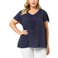 thumbnail image 2 of Women's Plus Size Blouse V Neck Lace Panel Bell Short Sleeve Summer Top, 2 of 7