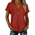 thumbnail image 1 of Abcnature Haut à Boutons à Col en V pour Femmes, Blouse Texturée à Manches Courtes, Chemise Décontractée Unie pour Dames, 1 of 1