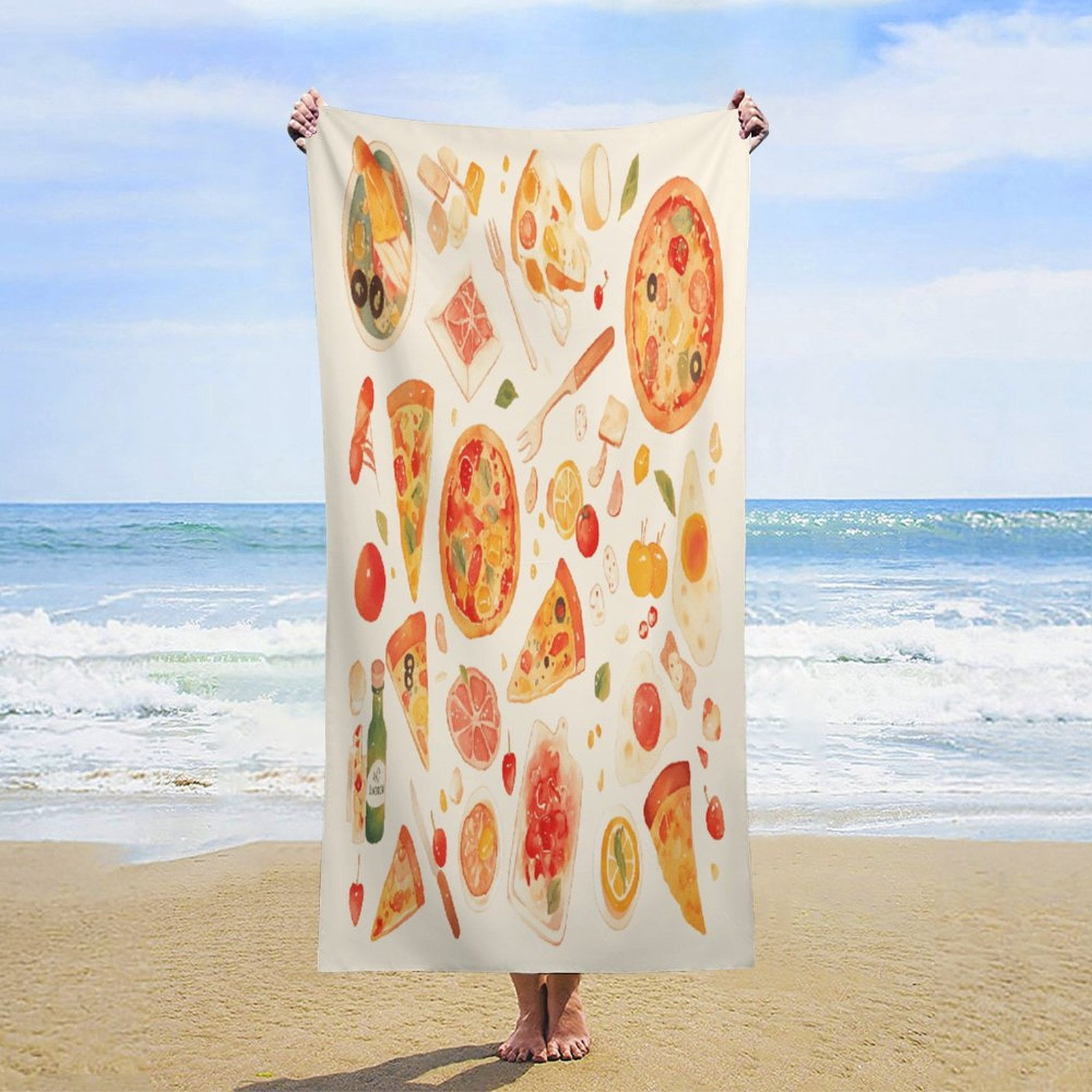 Delicious Pizza Burger Beach Towel – with A Unique Design, Extra Large,XL (32”x 63”) for Kids & Adults