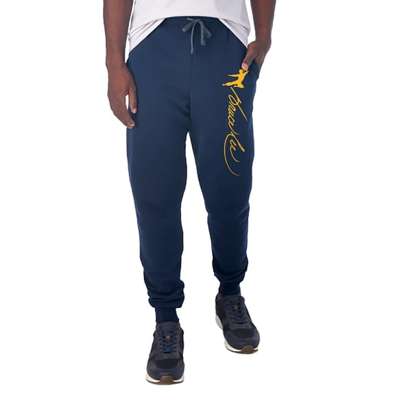 Bruce Lee Jumping Man Signature Unisex Jogger Sweatpants with Pockets for Men and Women, Navy, Medium