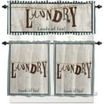 thumbnail image 4 of Loads of Fun Laundry Room 3 PCS Kitchen Curtain Valance and Tiers Set, Rod Pocket Small Half Tier Valances Window Curtains Panel, Rustic Wood Grain Strip 55"x24" (Set of 2 Tiers & Valance), 4 of 5