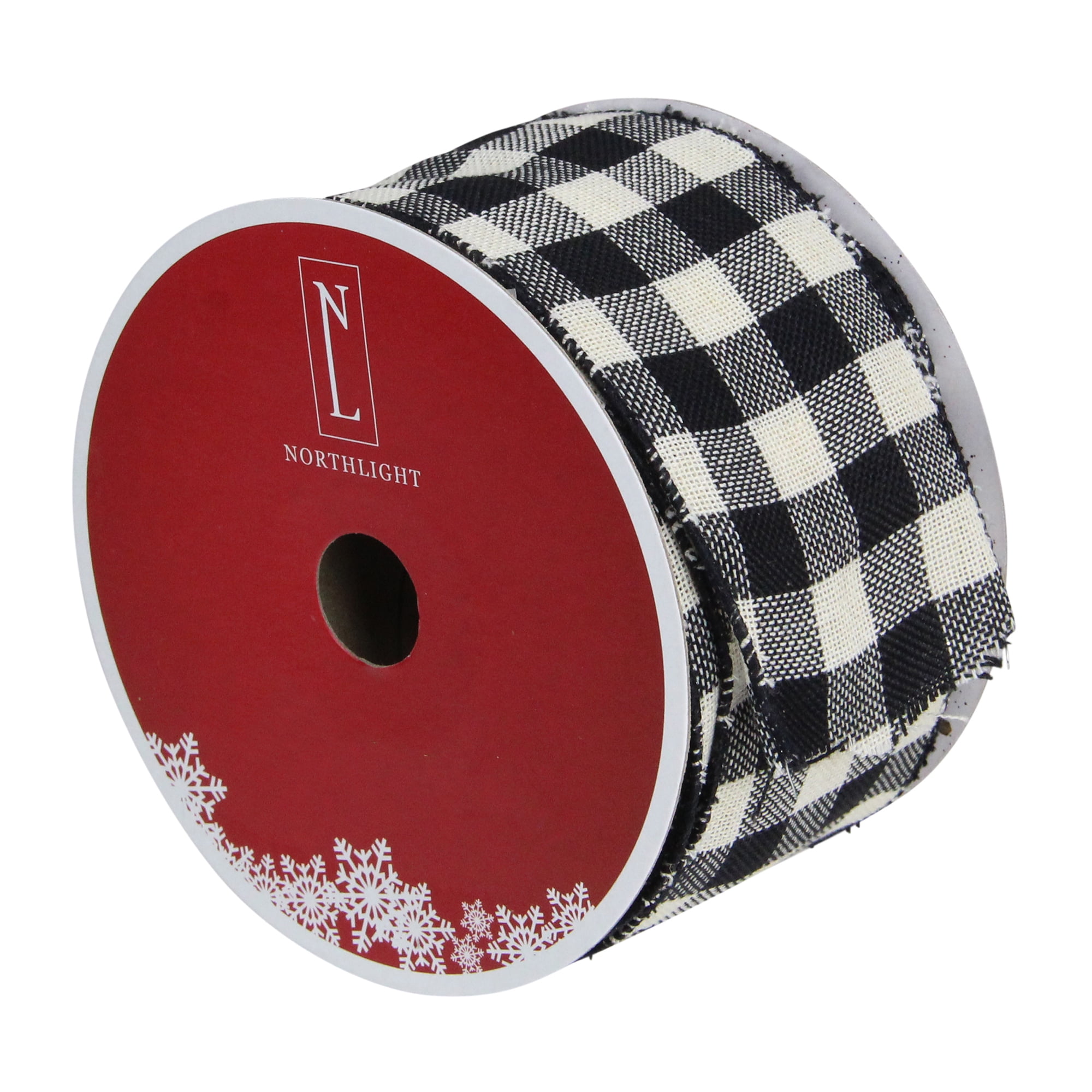 Northlight Double Sided Black and White Buffalo Plaid Christmas Wired Ribbon 2.5" x 16 Yards
