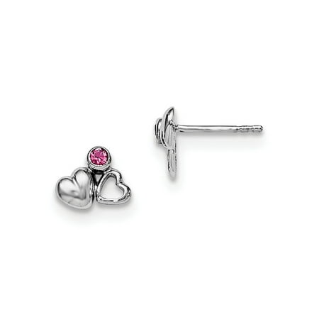 Childrens Sterling Silver Birthstone Earrings - Sterling Silver Childrens Preciosca Crystal Heart Post Earrings 8x9 mm