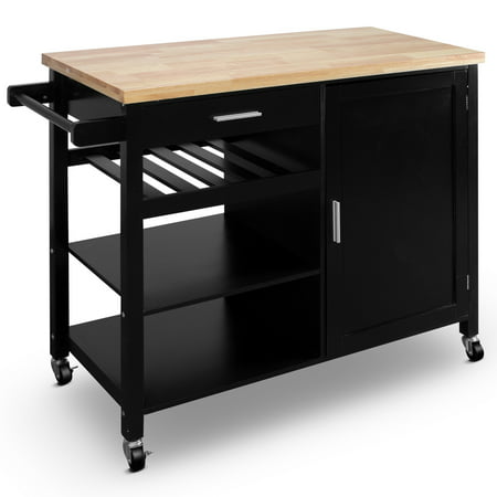 BELLEZE Wood Top Multi-Storage Cabinet Rolling Kitchen Island Table ...