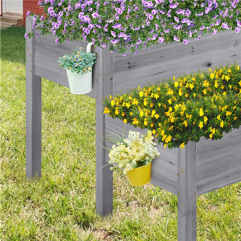 Yaheetech Raised Garden Bed 47″ x 41″ x 29.5″ Gray Wood 2-Tier Planter Box for Flowers Vegetables Herbs