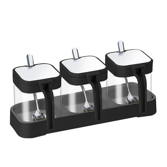 Toystoory Caja de almacenamiento de cocina para el hogar, botella de vidrio transparente, bandejas fijas, botella de condimentos de alta Cocina y Comedor traje negro