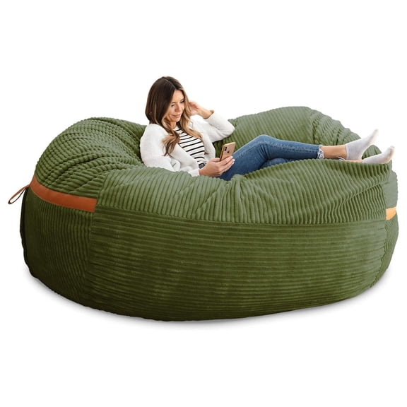 8 Foot Giant Foam Bean Bag Chair Oversized Couch with Removable Washable Cover for Teens Adults Moss Green Corded Plush for Living Room Gaming TV Reading Napping
