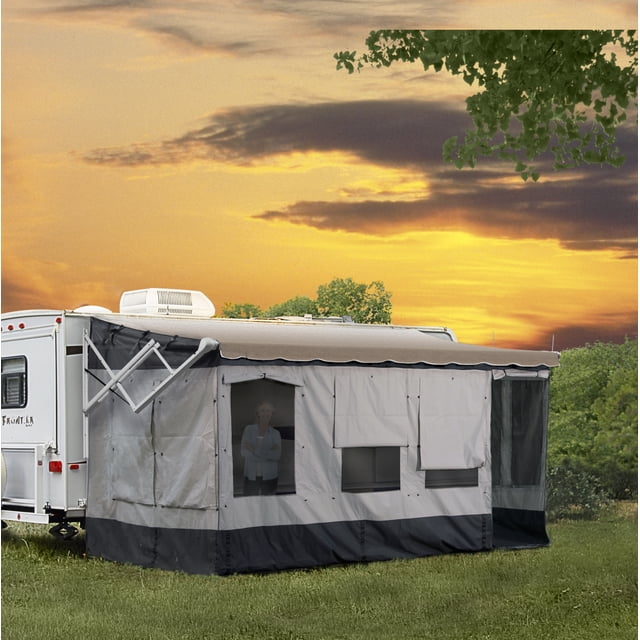 Carefree RV Awning Enclosure 292000 Vacation R; For Vertical Arm Awnings With 20-21 Foot Length; Tent Material; Gray With Dark Trim; Rafter Mount; Does Not Mount To Awning Canopy