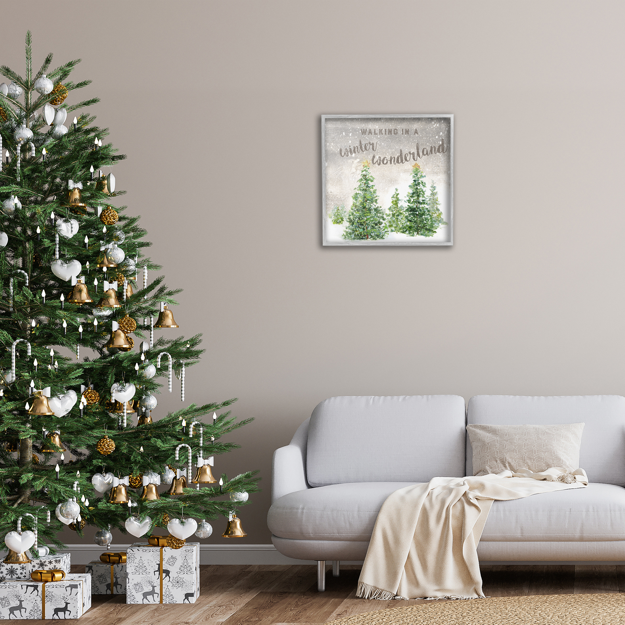 Stupell Industries Winter Wonderland Trees Holiday Painting Gray Framed Art Prints Wall Art, 24 x 24