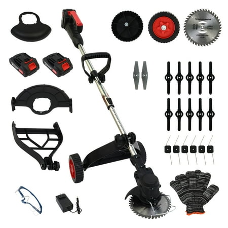 BAOKALER Cordless Electric Weed Wacker String Trimmer with Wheels Equipped with Three Types of Blades and 2 Battery
