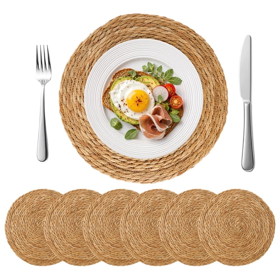 Agesis 13 Inch Round Woven Placemats Set of 6, Boho Farmhouse Rustic Placemats, Rattan Wicker Table Mats for Dining Table Decor, Home Decor, Weddings and Parties