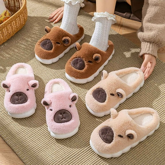 House Slippers for Woman Non-Slip Round Toe Thick Soled Slip-on Slides Outdoor Indoor Home Household Silent Fashionable Fall Winter Warm Sandals for Couples