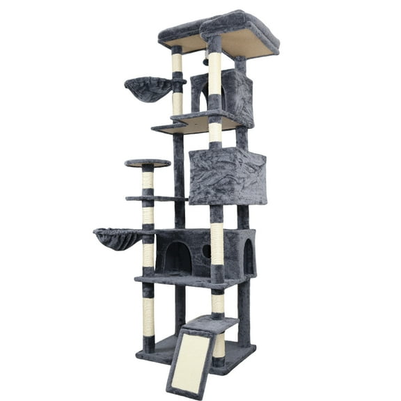 84 in dark gray cat tree tower with large condo sisal scratching post big hammock and top platform