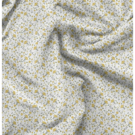 Soimoi Pure Silk Yellow Fabric By the Yard - 42 Inch Wide - Florals, Leaves Print Fabric - Elegant & Beautiful Patterns for Fashion and Home Decor Printed Fabric