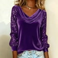 thumbnail image 2 of WULMLEO Sequin Tops for Women Dressy Casual Long Sleeve Sparkly Velvet Top Cowl Neck New Years Eve Outfits Quiet Luxury Clothes Purple M, 2 of 4