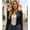 Black, variant on Faux Leather Puff Sleeve Open Front Women's Jacket