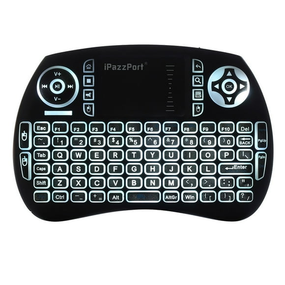 iPazzPort Compact Backlit Bluetooth Mini Keyboard with Touchpad - Wireless Remote Control for Smart TV, Android Box, PC, and Mobile Devices - Portable and Lightweight Design in Black