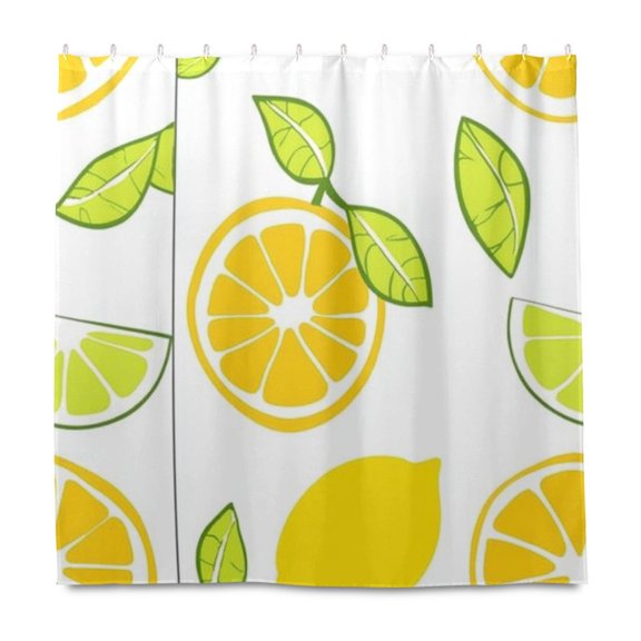 Lemon and Lime Pattern 72x72 Waterproof Shower Curtain Liners Durable Metal C-Hooks Fade-Proof Thermal Print Anti-Splash