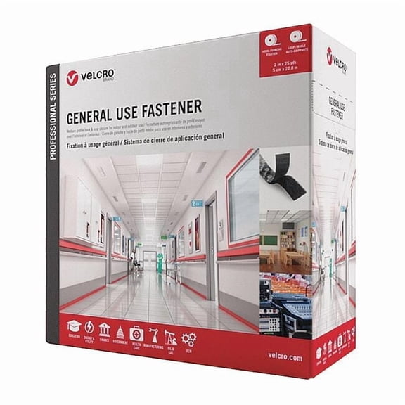 Velcro Brand Reclosable Fastener, Acrylic Adhesive, 75 ft, 2 in W, Black 31303