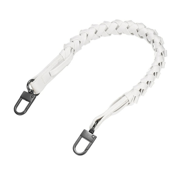 Braided Purse Strap, 1Pack 44.7cm/17.6" White PU Leather with Black Buckles for Underarm Bags, Handbags