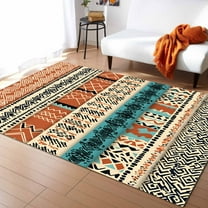 Area Rugs Indoor Non-Slip Rectangle Rug 2x3 Ft Bohemian Teal Orange Floral Geometric Texture Ethnic Art Rug Rubber Backing Floor Mats Non Shedding Home Decor Carpet for Entryway Living Room