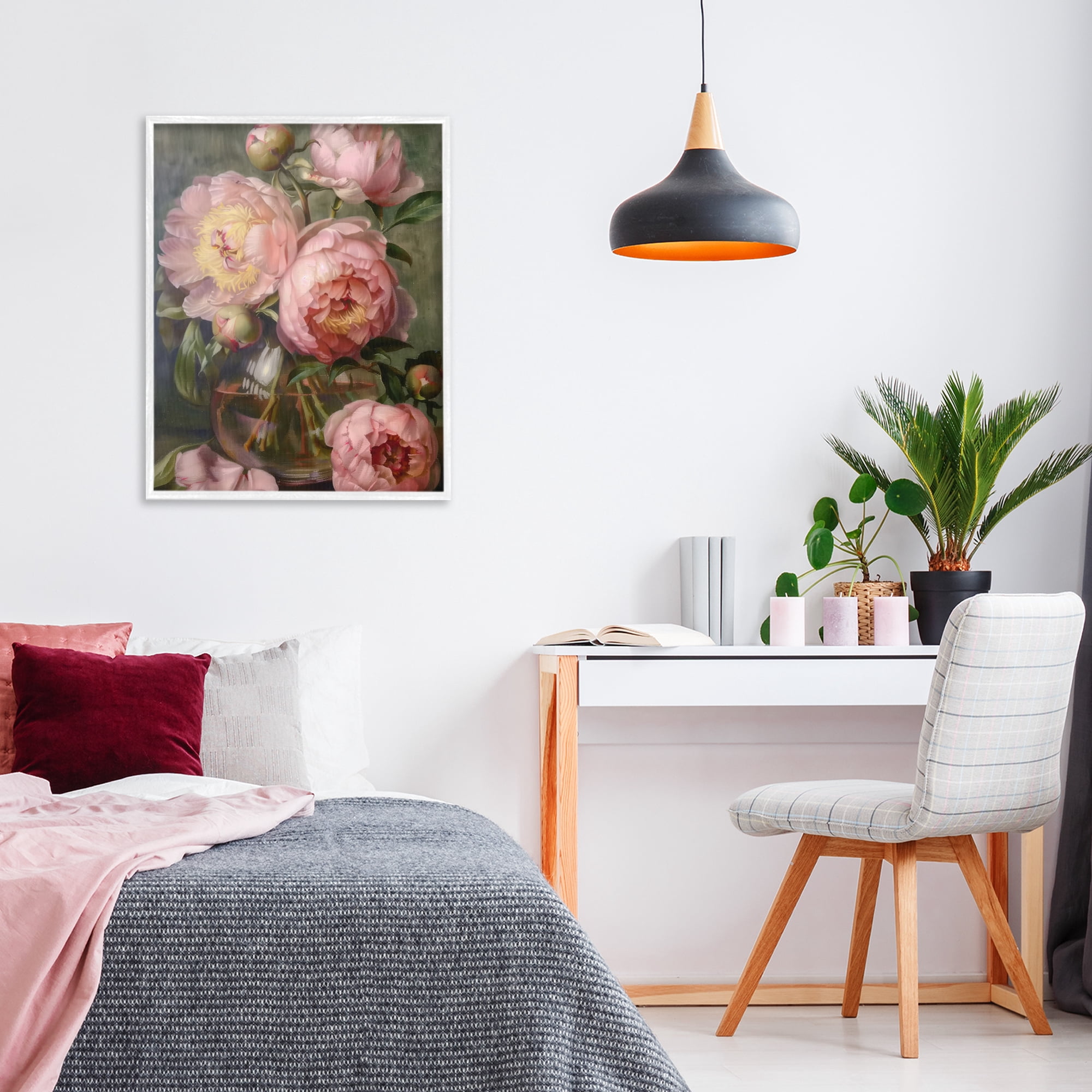 Stupell Industries Pink Peonies in Glass Vase White Framed Giclee Art, design by LSR Design Studio
