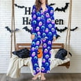 thumbnail image 5 of Feancey Womens Pajamas Sets Halloween Pumpkin Print Sleepwear Fall Outfits Long Sleeve Button Down Shirts and Pants Matching Pjs Set Purple S, 5 of 7