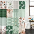 thumbnail image 2 of Boho Spring Floral Shower Curtain, Waterproof Shower Curtains for Bathroom, Retro Flowers Plants Patchwork Grid Green Washable Fabric Bathtub Curtain Set Bath Decor with 12 Hooks Extra Long 72"x96", 2 of 8