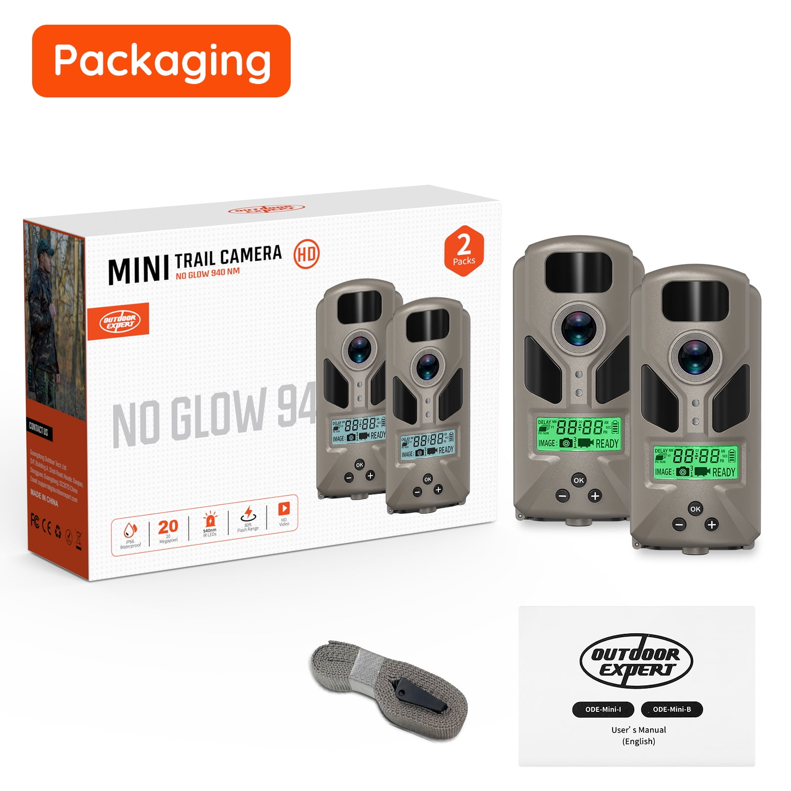 20MP Mini Trail Camera 1080P Hunting Trail Camera with No Glow 940nm Night Vision Motion Activated IP66 Waterproof,80ft Illumination Range Hunting Game Cam for Wildlife Monitoring- Grey-(2 Packs)