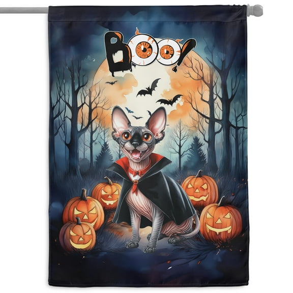 Happy Halloween Vampire Sphynx BOO with Pumpkins Fun and Spooky House Flag 28x40in Double Sided Cat Lover Kitten Owner Gifts Idea Outdoor Decor - 00018