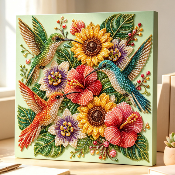 Luxury Bird Pearl Art DIY Kit, Bird Pearl Painting Craft with Crystal Beads & Floral Embroidery Wall Decor for Adults Beginners (Sunflower Trio)