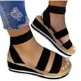 thumbnail image 5 of RUIYANQI Women's Platform Wedge Sandals Color Block Elastic Strap Open Toe Summer Casual Beach Shoes Non Slip Comfortable Espadrille Sandals For Women Black Women Sandal, 5 of 5