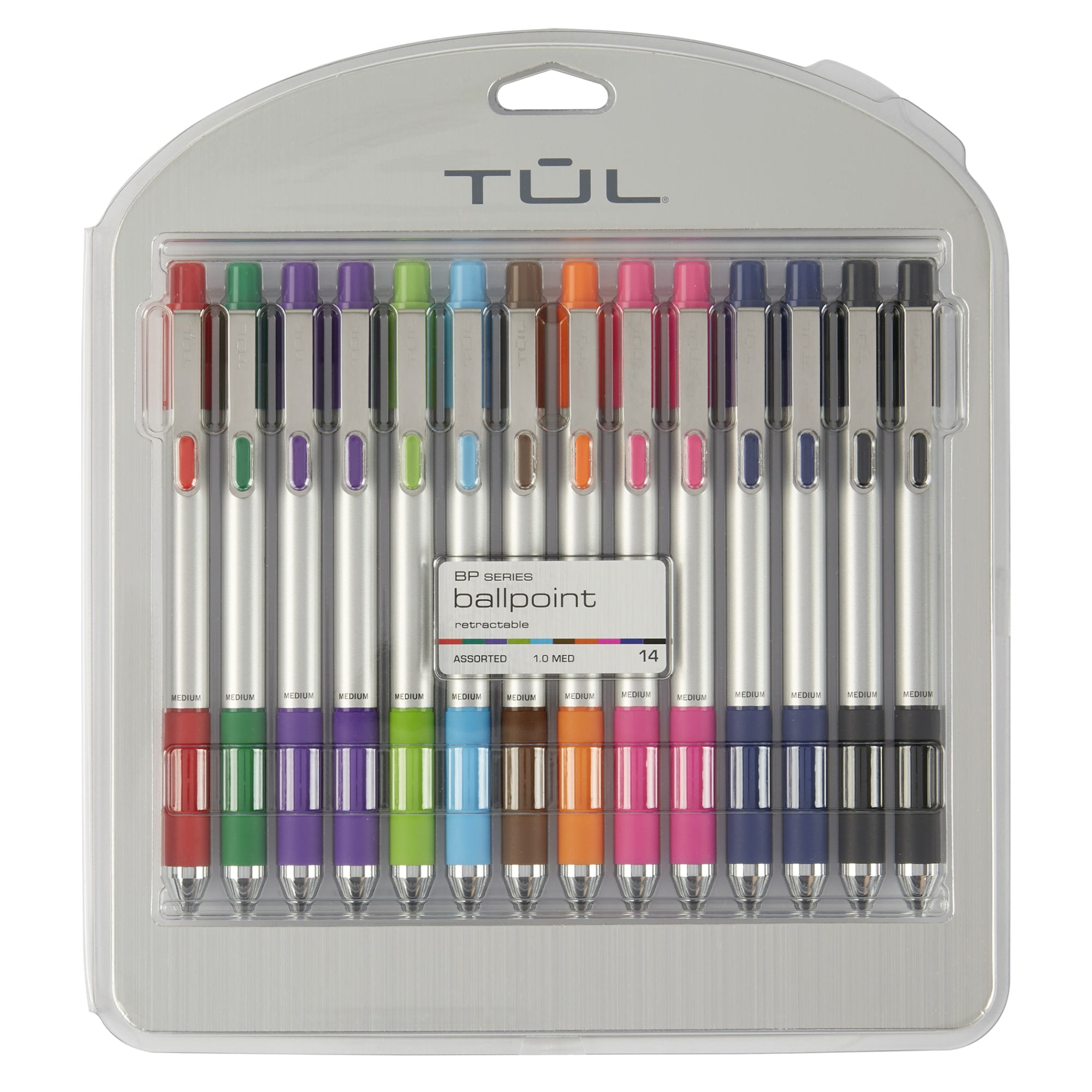 TUL® BP Series Retractable Ballpoint Pens, Medium Point, 1.0 mm, Silver