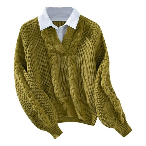 UYISJ Womens Sweaters Fall Cable Knit Long Sleeve V Neck Oversized Sweater Chunky Pullover Solid Color Loose Outfits Green XL