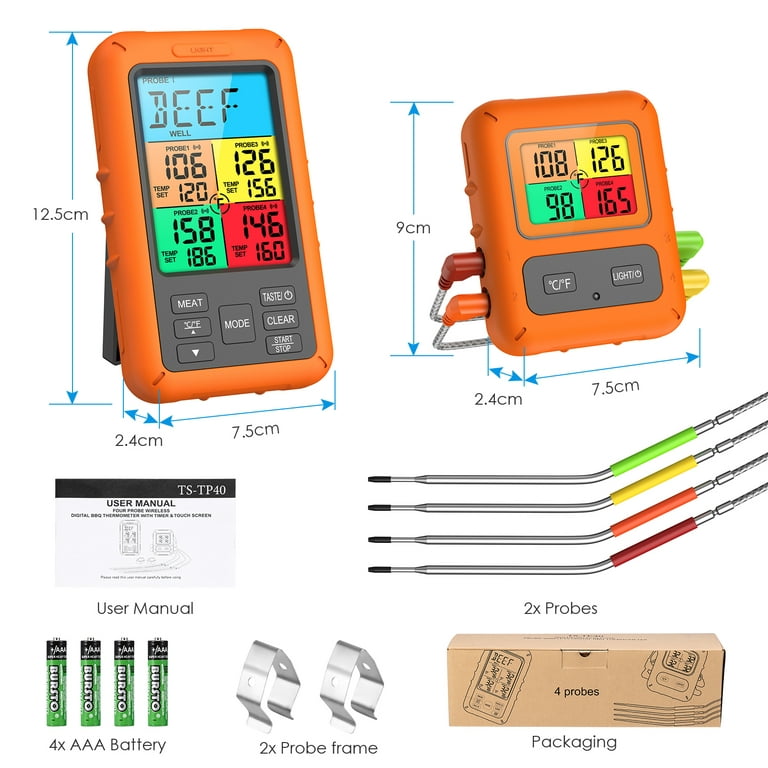  AMIR Wireless Meat Thermometer for Grilling and Smoking, Kitchen Food Cooking Candy Thermometer with 4 Meat Probes, 500FT Grill  Thermometer for Outside Grill