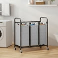 3 Section Carbon Steel Laundry Sorter, Laundry Organiser with Locking Rollers, Grey