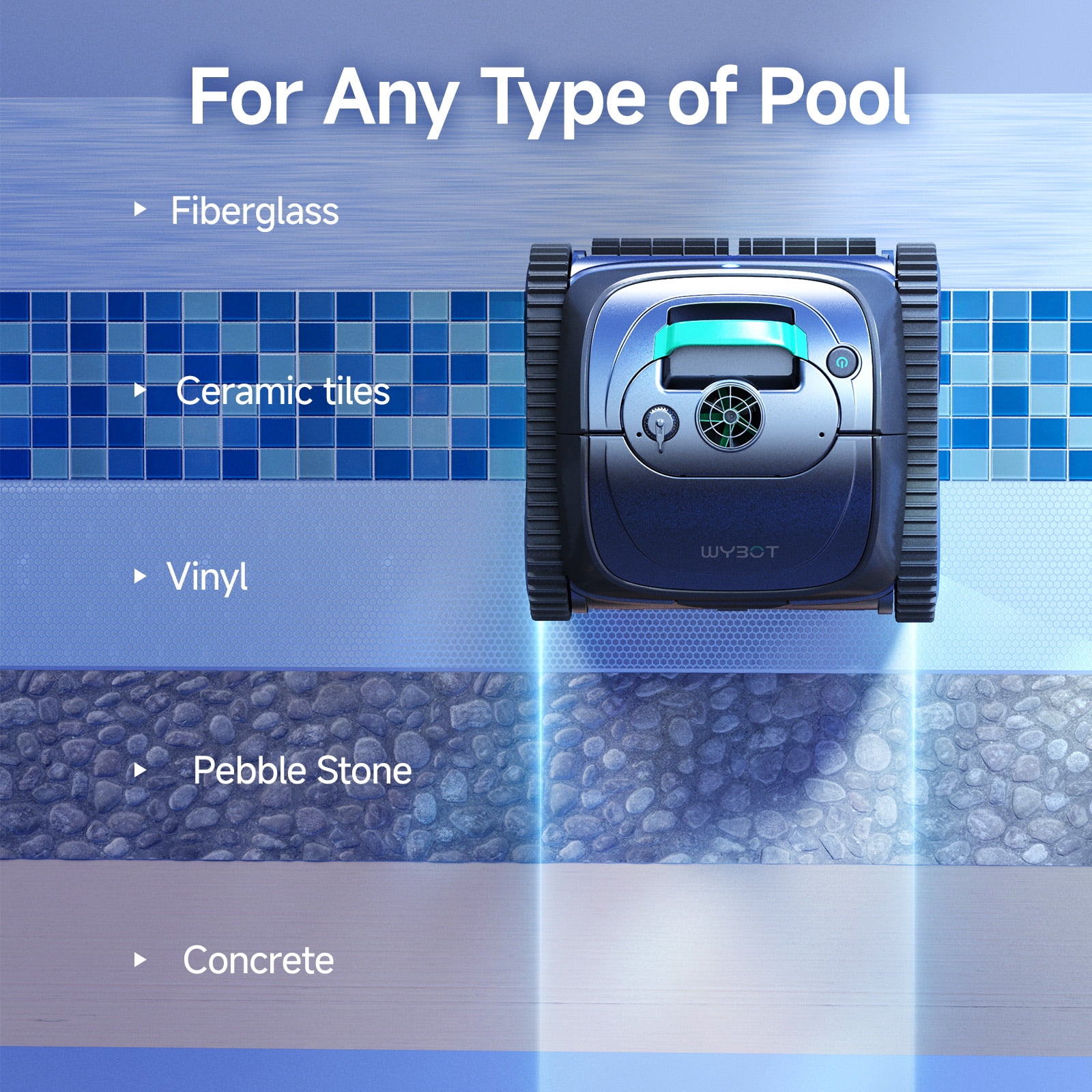 WYBOT C1 Cordless Robotic Pool Cleaner for Inground Pools, Above Ground Pool Cleaner 4-in-1 Wall & Waterline Cleaning, Up to 1,614sq.ft, 150mins Smart Navigation, Smart Phone App