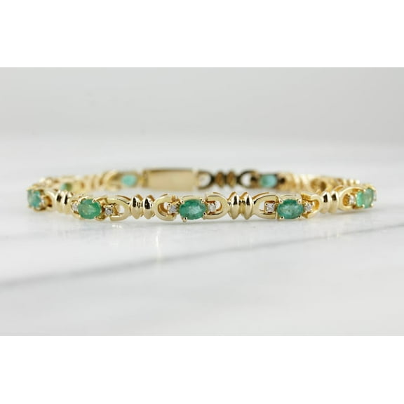 Emerald simulated diamond 14k Gold plated silve Tennis Bracelet, Vintage Emerald Link Bracelet, May Birthstone Bracelet, Anniversary Gift, Emerald tennis bracelet.
