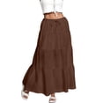 thumbnail image 2 of Maxi Skirts for Women Ruffle Pleated Tiered Smock High Waisted Drawstring Flowy Skirt Coffee L, 2 of 7