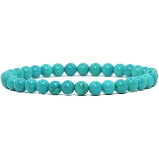 Bracelet Extensible en Perles Rondes de 6 mm en Howlite Turquoise Teinte, Unisexe 6,5 Pouces