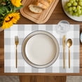 thumbnail image 2 of Grey Plaid Placemats for Dinning Table Set of 6, Spring Summer Farmhouse Buffalo Checkered Burlap Kitchen Place Mats Waterproof Cloth Table Mats, Indoor Outdoor Placemats Easy Clean Dinner Decor, 2 of 8
